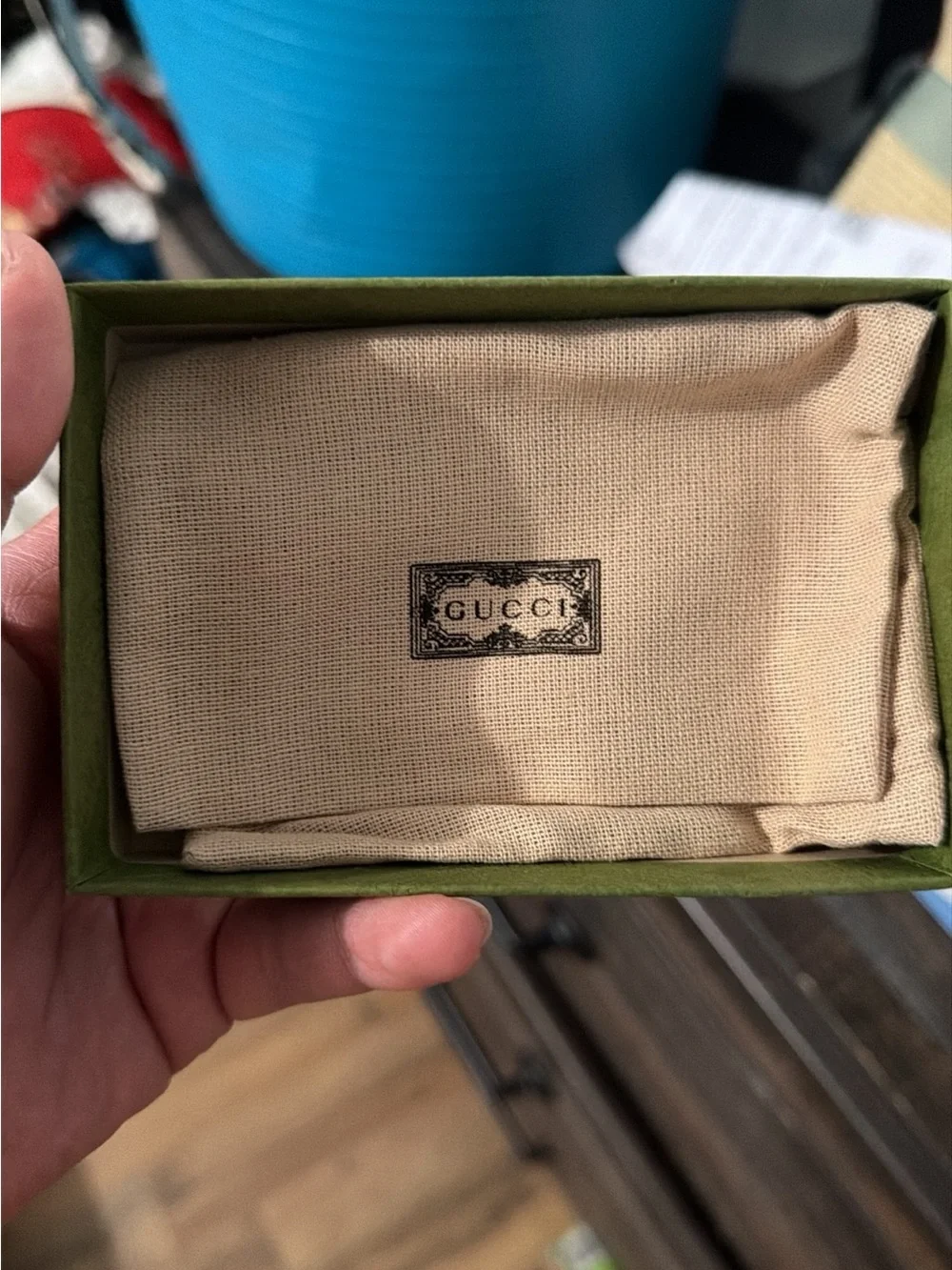 Gucci Beige GG Canvas Card & Black Leather Trim Holder